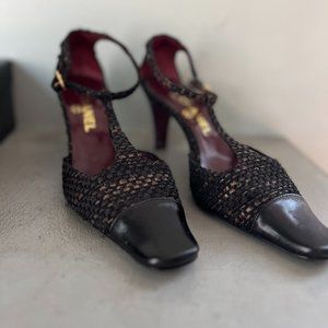 Chanel T Strap Tweed Heels